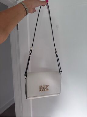 Michael Kors White Leather MK Logo Crossbody